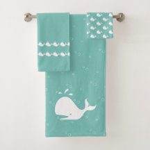 Tecknad Whale Tidal Teal Blue Bath Towel Set