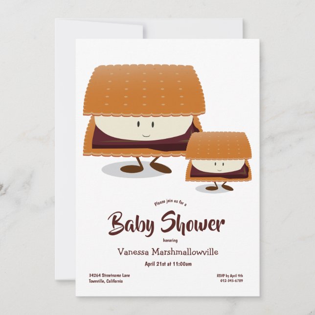 Tecknad White Brown S'more Character Baby Shower Inbjudningar (Framsida)