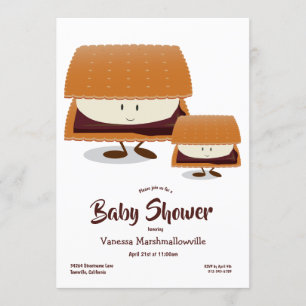 Tecknad White Brown S'more Character Baby Shower Inbjudningar