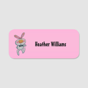 Tecknad White Bunny Thumbs up Sign Bright Rosa Namnbricka