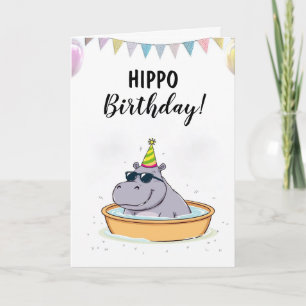 Tecknad White Kiddie Bassäng Hippo Birthday Kort