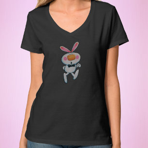 Tecknad White Rabbit Thumbs Up Rosy Cheeks Bow Tie T Shirt