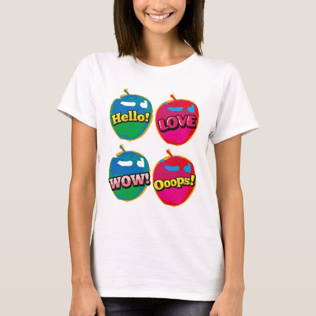 Tecknad Wow Hej Kärlek Rosa Apple Pop Art Tee (Framsida)