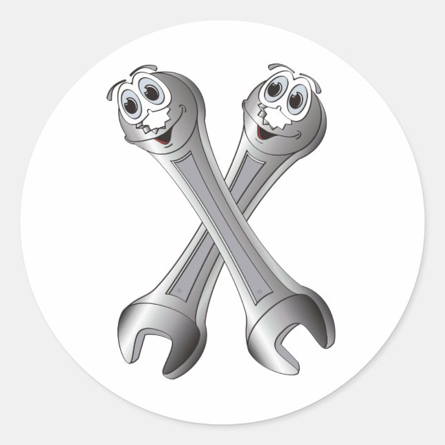 Tecknad Wrenches Runt Klistermärke (Framsida)