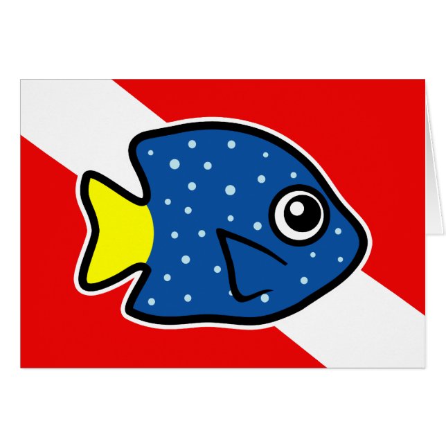 Tecknad Yellowtail Damselfish Dive Flagga Hälsningskort (Framsidan Horizontal)