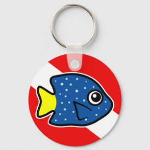 Tecknad Yellowtail Damselfish Dive Flagga Nyckelring