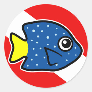 Tecknad Yellowtail Damselfish Dive Flagga Runt Klistermärke