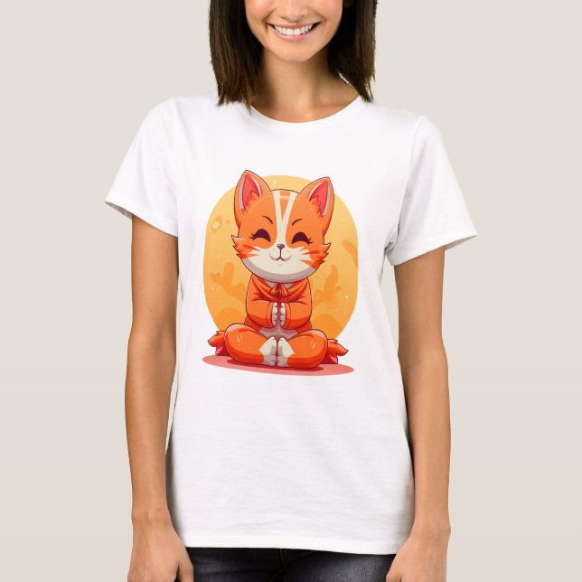 Tecknad Yoga Cat T Shirt (Framsida)