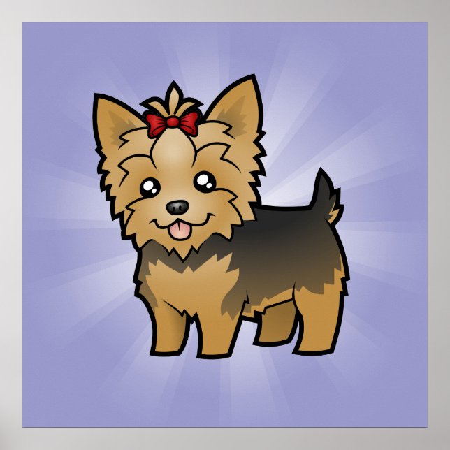 Tecknad Yorkshire Terrier (kort hår med bog) Poster (Framsidan)