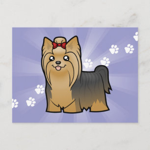 Tecknad Yorkshire Terrier (långa hår med bog) Vykort