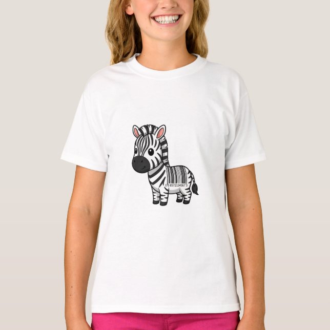 Tecknad zebra med streckkod Randig söt för barn T Shirt (Framsida)