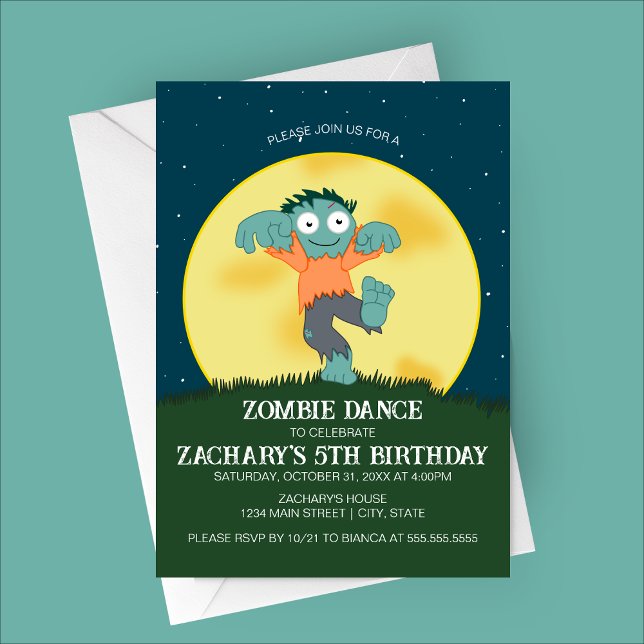 Tecknad Zombie Dance Birthday-inbjudan Inbjudningar (Cartoon Zombie Dance Birthday Party Invitation)