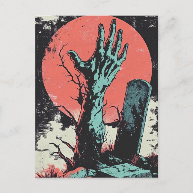 Tecknad Zombie Graveyard Vykort (Framsida)