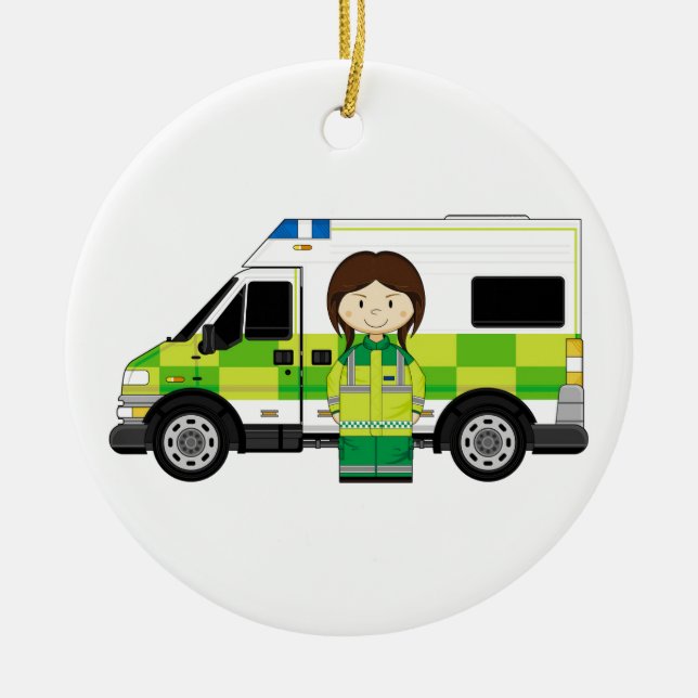 Tecknadambulans och EMT Julgransprydnad Keramik (Framsidan)