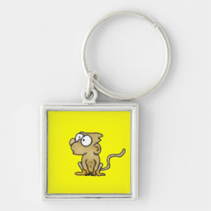 Tecknadapa Keychain Fyrkantig Silverfärgad Nyckelring