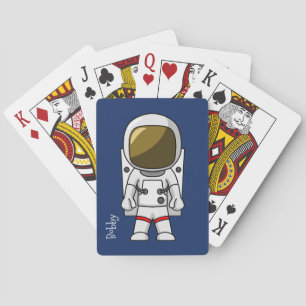 Tecknadastronaut som leker kort kortlek