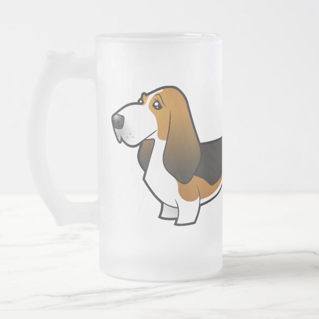 TecknadBassethund Frostat Ölglas (Vänster)