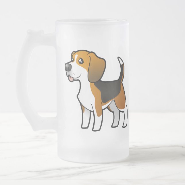 TecknadBeagle Frostat Ölglas (Vänster)