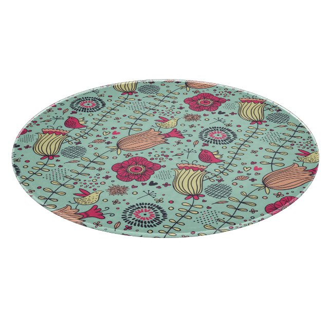 Tecknadblommönster med fåglar (Hörn)