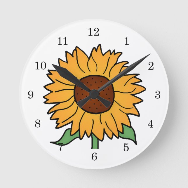 Tecknadblommor, sommarblommigtsolros rund klocka (Framsida)