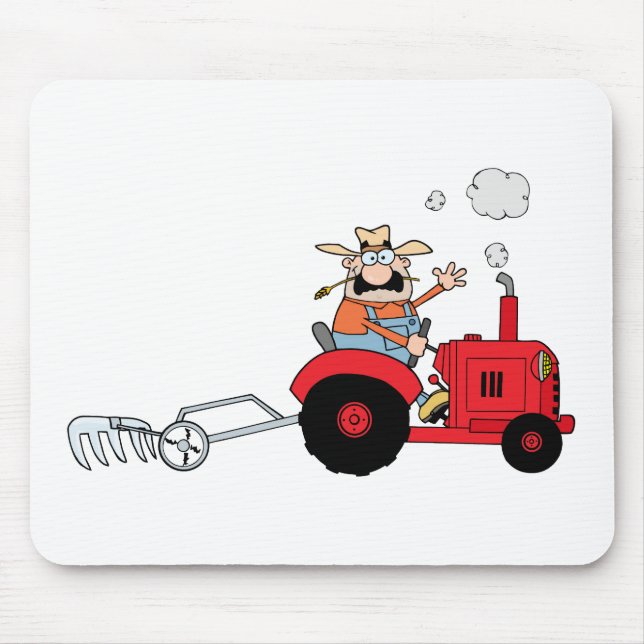 Tecknadbonde som kör en röd traktor musmatta (Framsidan)