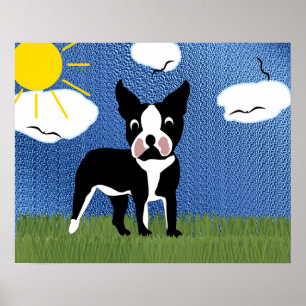 TecknadBoston Terrier Poster