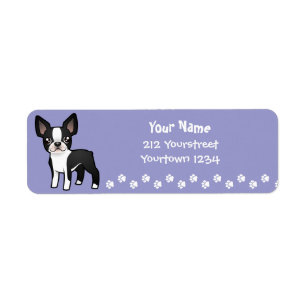 TecknadBoston Terrier Returadress Etikett