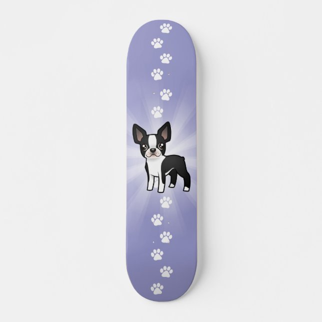 TecknadBoston Terrier Skateboard Bräda 19,5 Cm (Framsida)