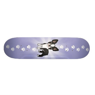 TecknadBoston Terrier Skateboard Bräda 19,5 Cm