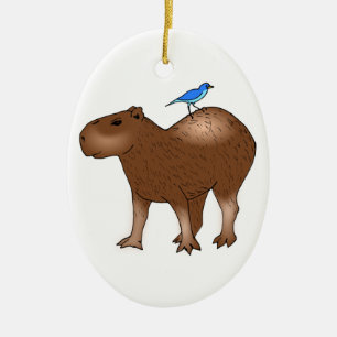 TecknadCapybara med blåttfågeln på dess baksida Julgransprydnad Keramik
