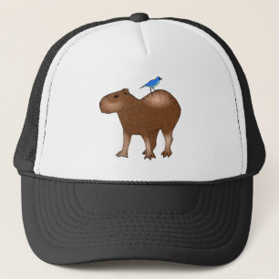 TecknadCapybara med blåttfågeln på dess baksida Keps