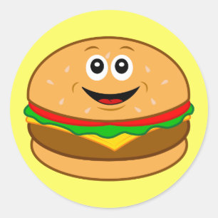 TecknadCheeseburger Runt Klistermärke