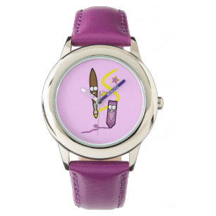 TecknadCrayon och Paintbrush Armbandsur