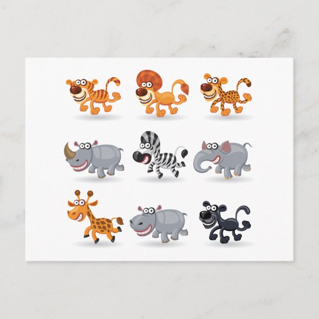 Tecknaddjuruppsättning 1 vykort (Framsida)