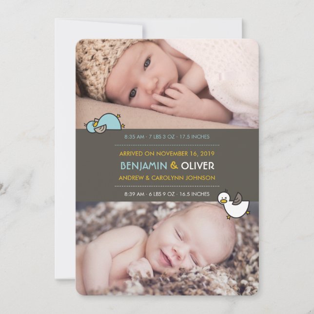 Tecknade ankor Babypojkar Tvillingar Födelseannons Meddelande (Framsida)