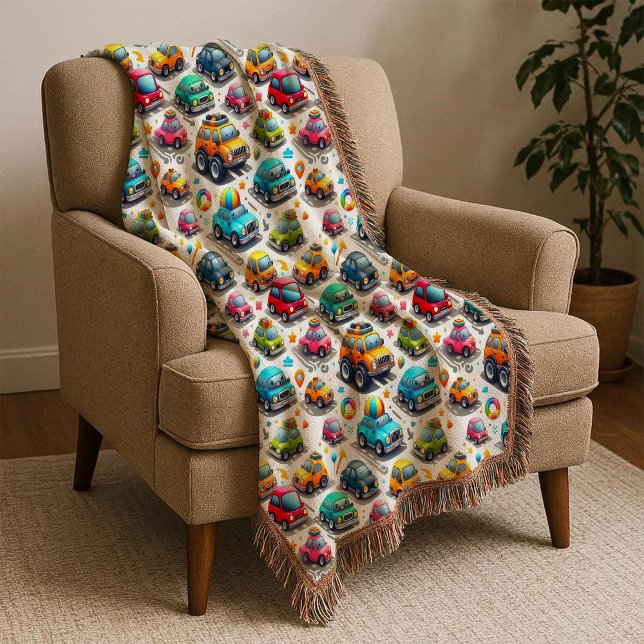 Tecknade bilar Färgglad barnkammarduk för barn Filt (Cartoon Cars Colorful Kids Nursery Throw Blanket)