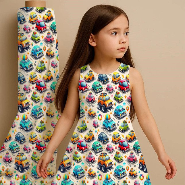 Tecknade bilar Färgglada barn Barnkammarduktryck Tyg (Skapare uppladdad)