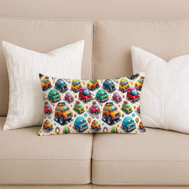 Tecknade bilar Färgglatt barnkammardyna Lumbarkudde (Cartoon Cars Colorful Kids Nursery Lumbar Pillow)
