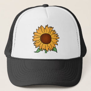 Tecknade blommor, sommarblommor solros truckerkeps
