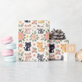 Tecknade djungelkatter och blommor presentpapper