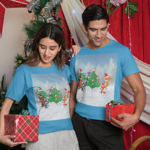 Tecknade djur dansar vid julgran Unisex  T Shirt