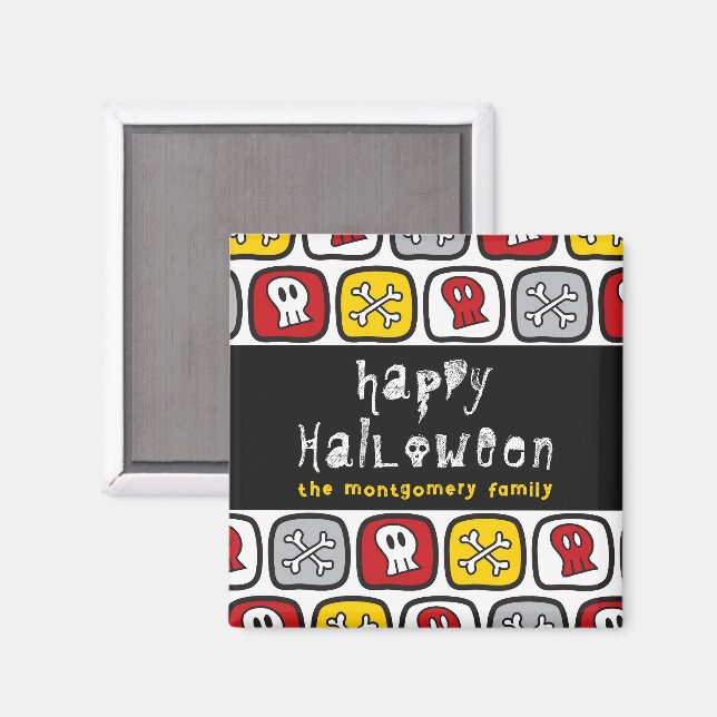 Tecknade dödskallar och ben barn Halloween-festpre Magnet (Front/Back)