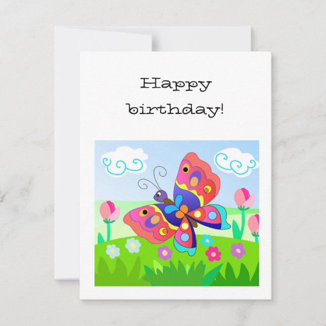 Tecknade färgglada fjärilar och blommor  anteckningskort (Framsida)