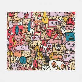 Tecknade figurer Hand plockade Toss Mönster Kids Fleecefilt