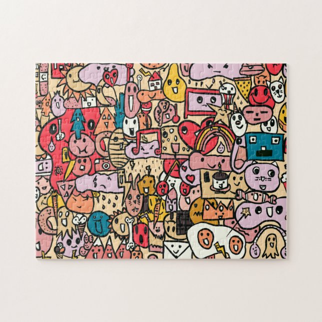 Tecknade figurer Hand plockade Toss Mönster Kids Pussel (Horisontell)