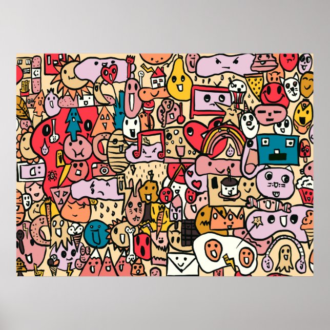 Tecknade figurer Hand plockade Toss Mönster Poster (Framsidan)