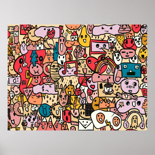 Tecknade figurer Hand plockade Toss Mönster Poster (Framsidan)