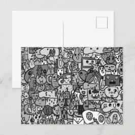 Tecknade figurer Hand plockade Toss Mönster Vykort