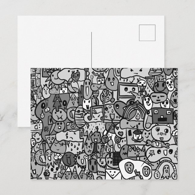 Tecknade figurer Hand plockade Toss Mönster Vykort (Fram/baksida)