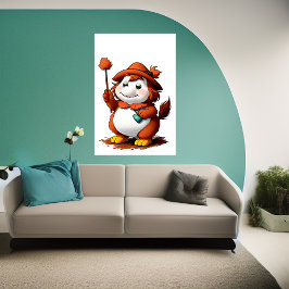 Tecknade figurer med hatt och blomma | AI Art Poster